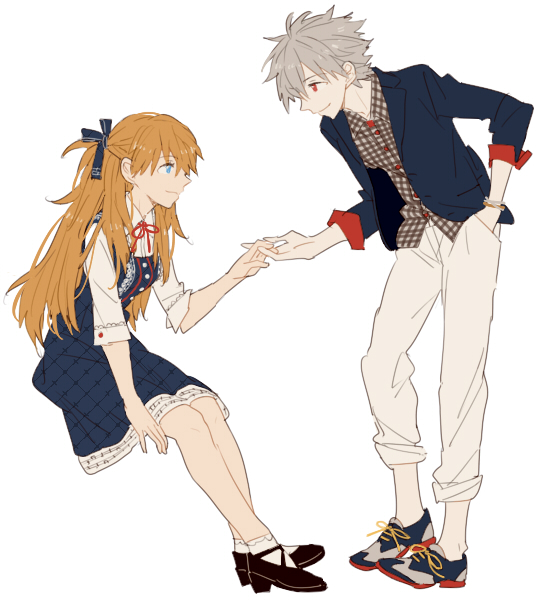 souryuu asuka langley and nagisa kaworu (neon genesis evangelion) drawn by 0930erina