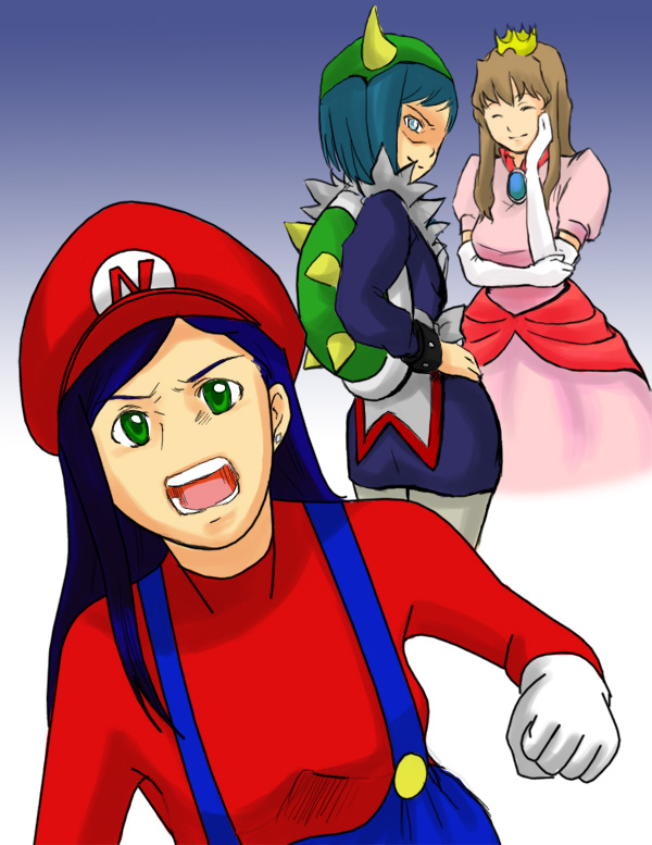 princess peach, mario, bowser, shizuru viola, natsuki kruger, and 1 more (mario and 1 more)