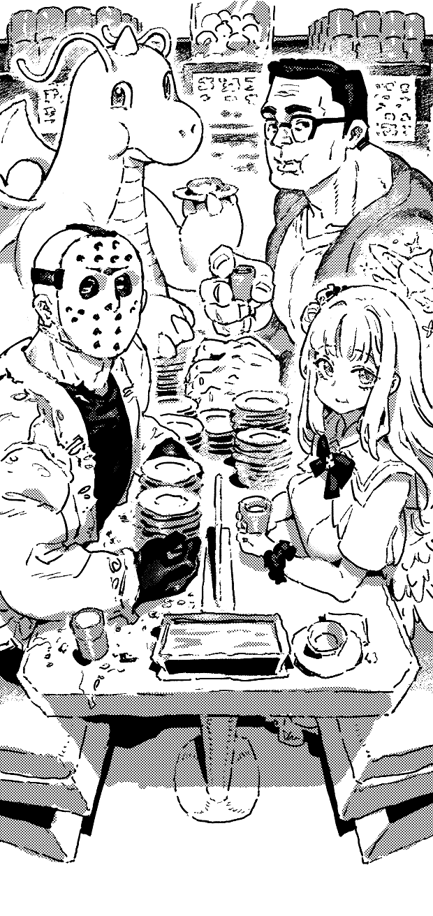 mika, dragonite, jason voorhees, and hulk (pokemon and 4 more) drawn by ireading