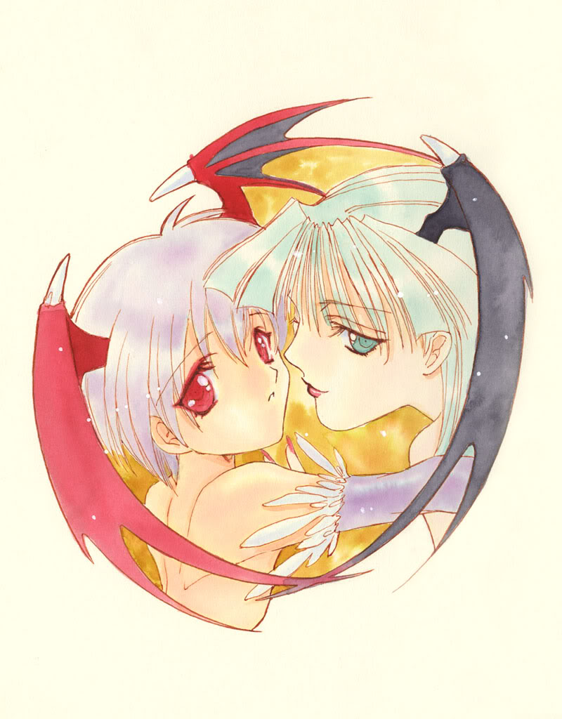 morrigan aensland and lilith (darkstalkers) drawn by nanase_aoi