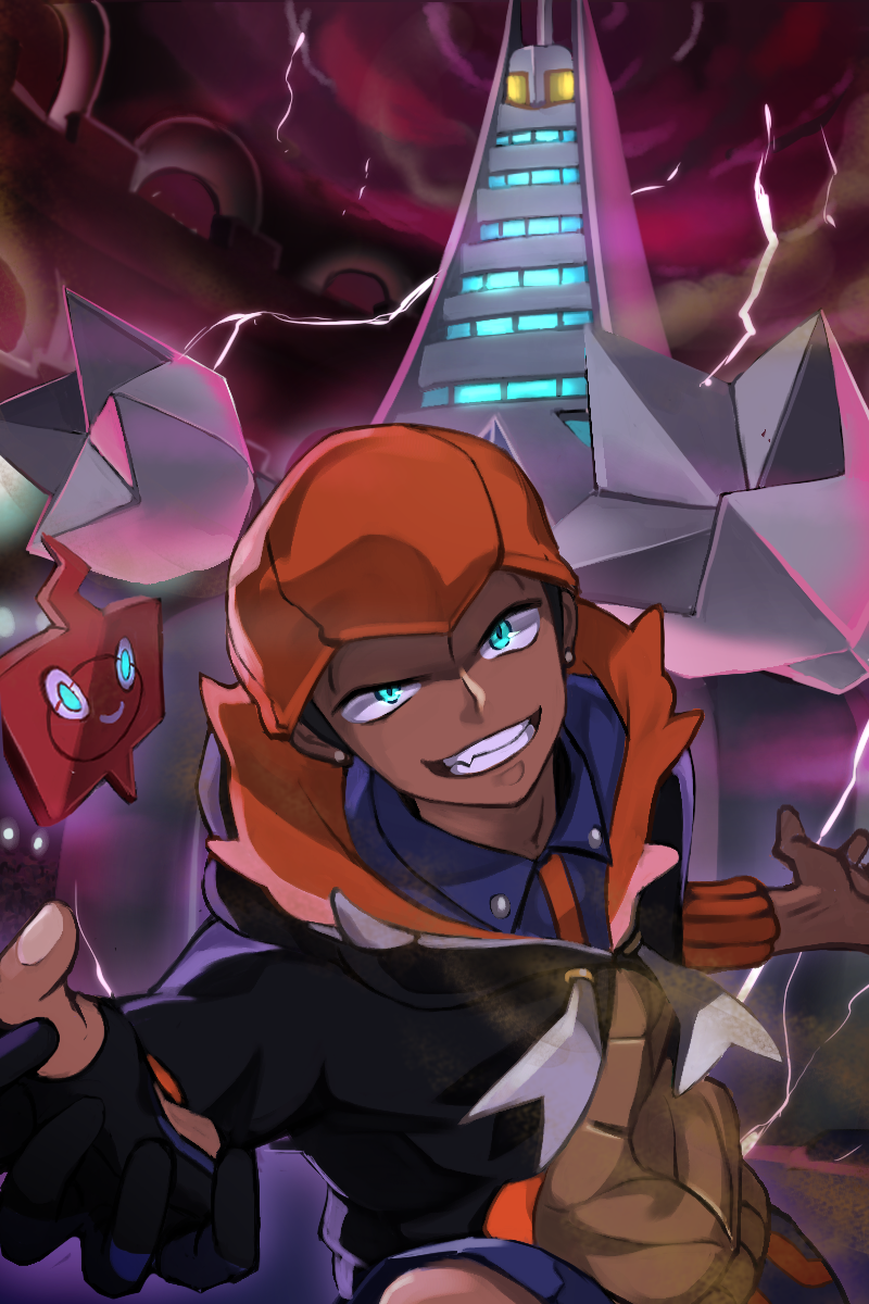rotom, raihan, rotom phone, duraludon, and gigantamax duraludon (pokemon and 1 more) drawn by yunoru