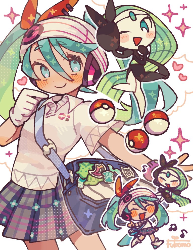 hatsune miku, meloetta, unown, psychic miku, and unown m (pokemon and 2 more) drawn by fukomo