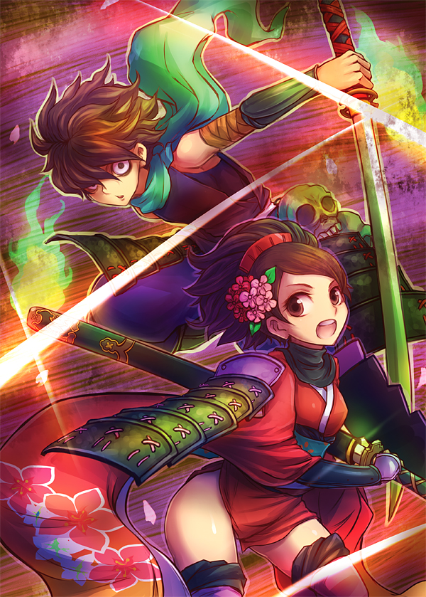 momohime and kisuke (oboro muramasa) drawn by kara_(color)
