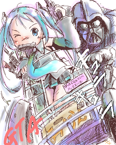 hatsune miku and darth vader (vocaloid and 2 more) drawn by hiyoko_touna