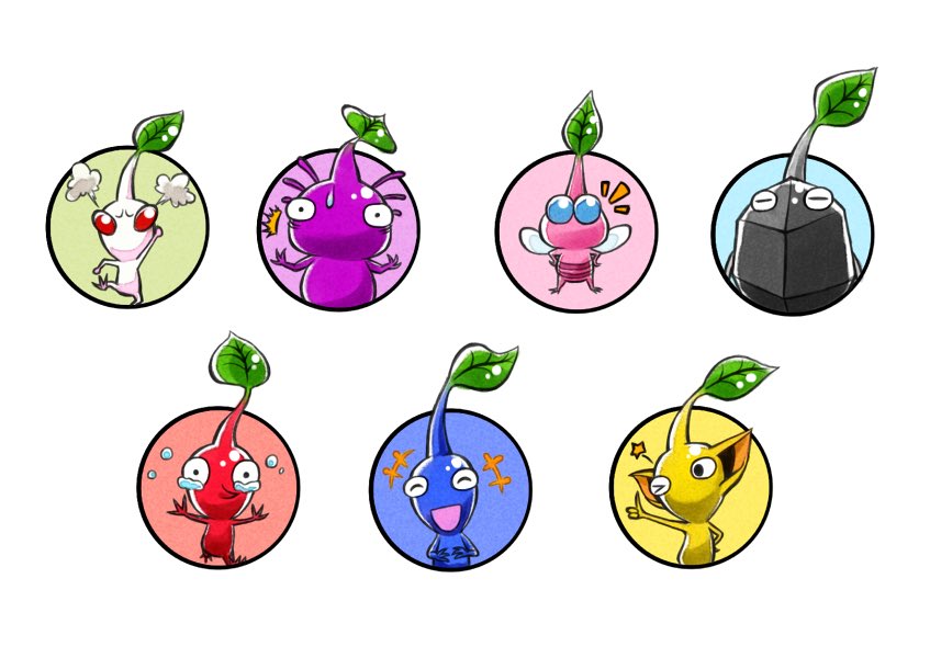red pikmin, yellow pikmin, blue pikmin, purple pikmin, white pikmin, and 2 more (pikmin) drawn by yamato_koara