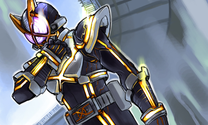 kamen rider kaixa (kamen rider and 1 more) drawn by shigehiro_(hiroi_heya)