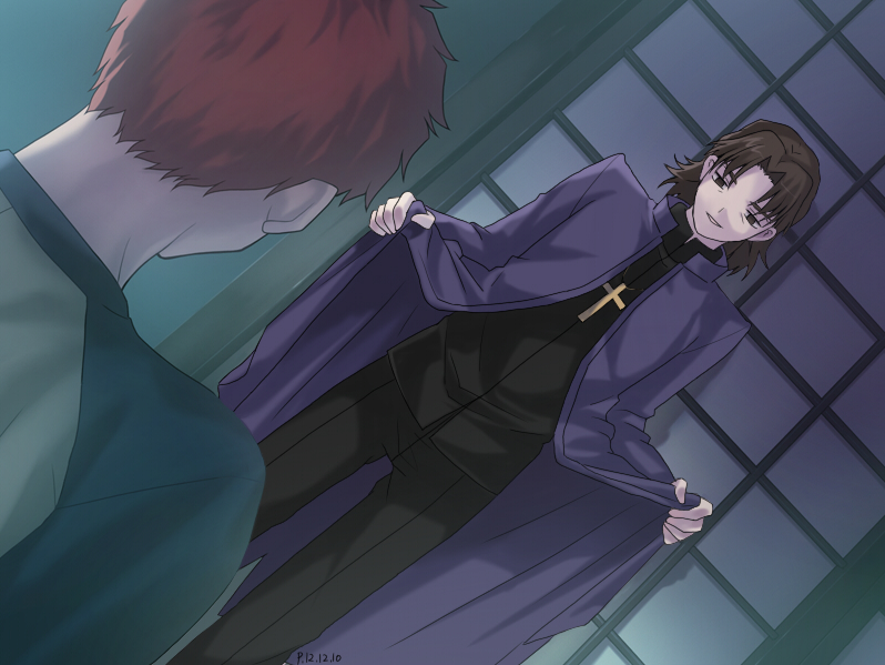 emiya shirou and kotomine kirei (fate and 1 more) drawn by mmm_ss and takeuchi_takashi