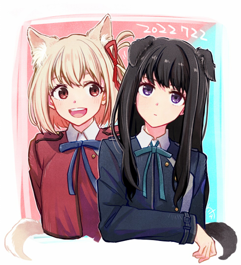 nishikigi chisato and inoue takina (lycoris recoil) drawn by rita_(56yellow)