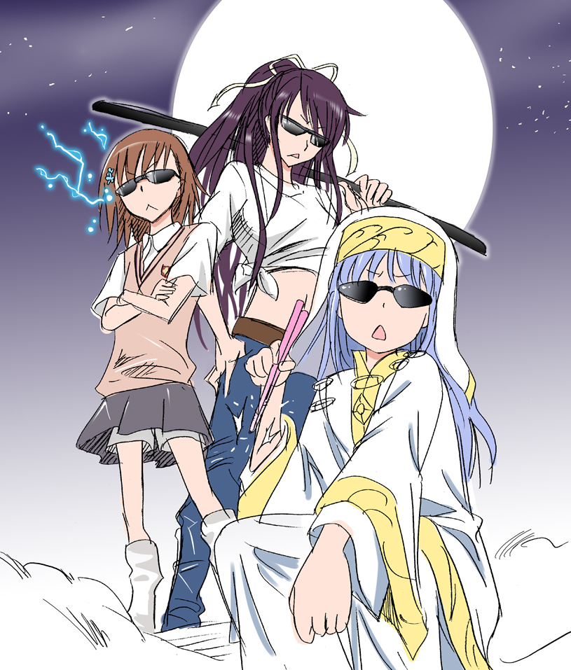 misaka mikoto, index, and kanzaki kaori (toaru majutsu no index and 1 more) drawn by marugoshi_teppei