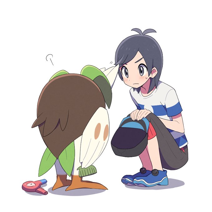 elio and dartrix (pokemon and 1 more) drawn by agata_(agatha)