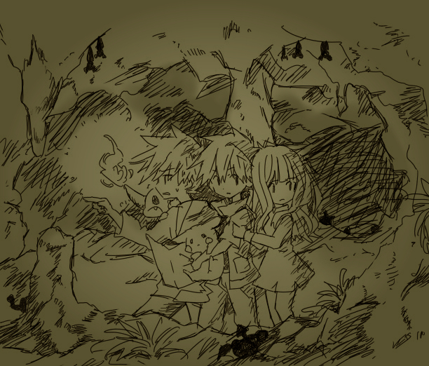 pikachu, red, blue oak, charmander, green, and 1 more (pokemon and 1 more) drawn by bukiko