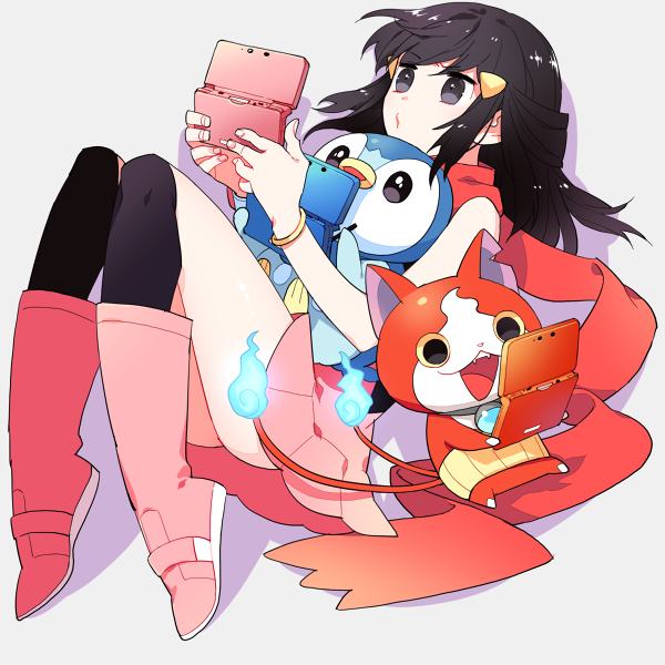 dawn, piplup, and jibanyan (pokemon and 2 more) drawn by gum_(gmng)