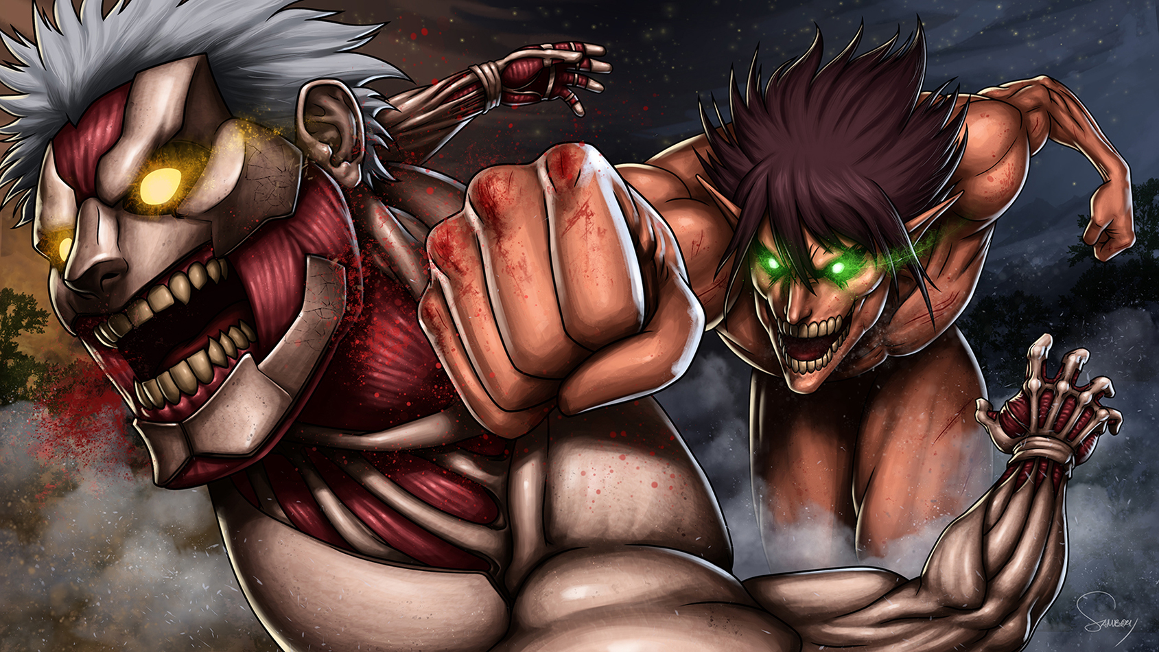 Rogue Titan And Armored Titan Shingeki No Kyojin Drawn By