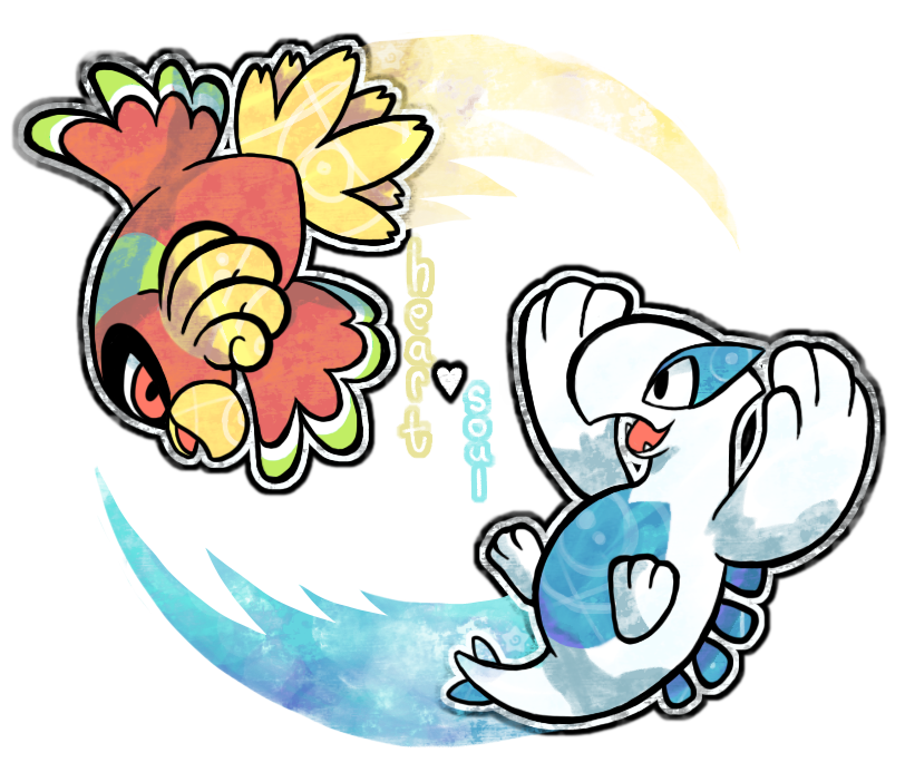 lugia and ho-oh (pokemon and 1 more) drawn by crayonchewer