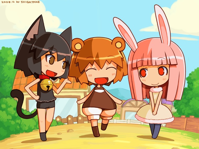 kuma-tan, rabi-tan, and neko-kun (kumatanchi) drawn by shigatake