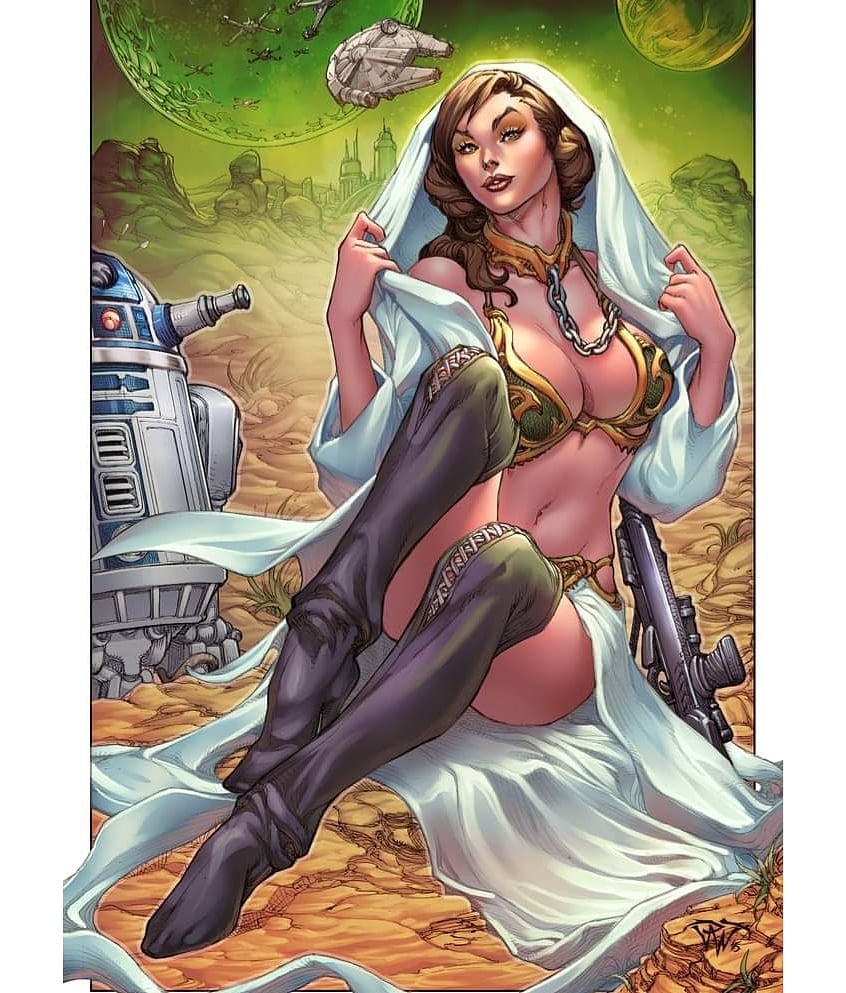 princess leia, huttslayer leia, and r2-d2 (star wars and 1 more) drawn by paolo_pantalena