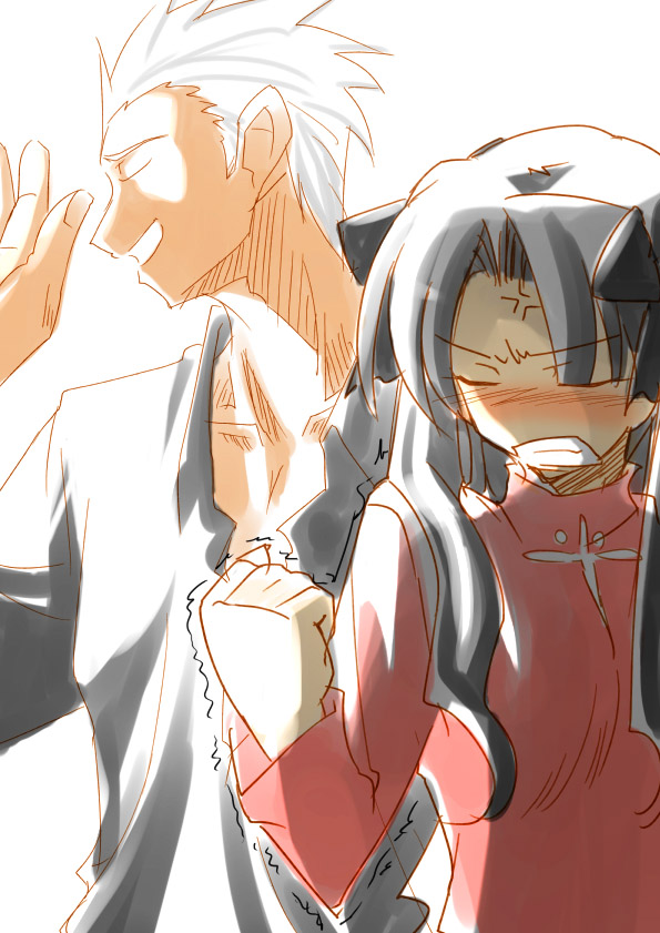 tohsaka rin and archer (fate and 1 more) drawn by fue_(rhomphair)