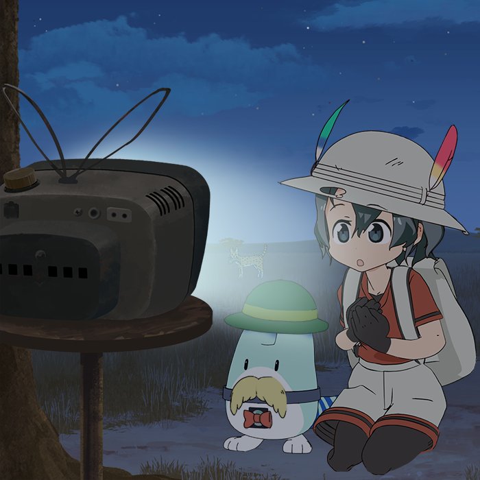 kaban, lucky beast, and hige-jii (kemono friends and 1 more) drawn by tatsuki_(irodori)