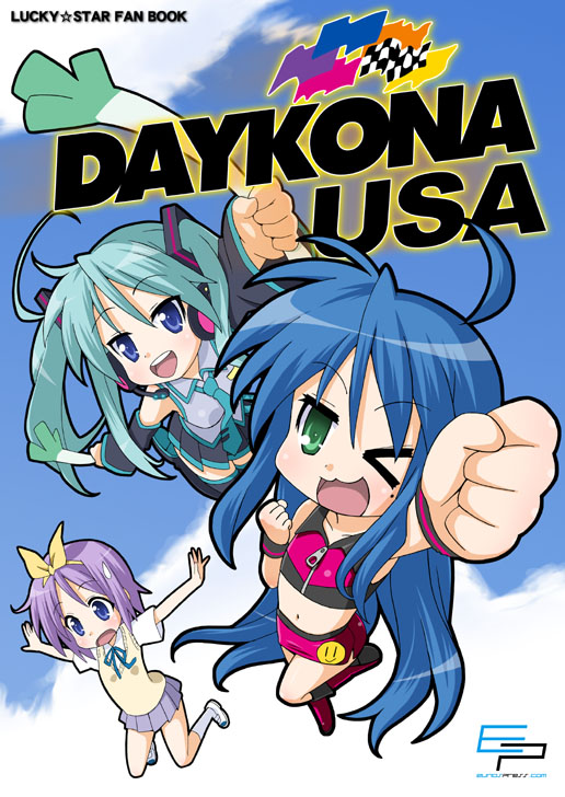 hatsune miku, hiiragi kagami, izumi konata, and hiiragi tsukasa (vocaloid and 3 more) drawn by eunos