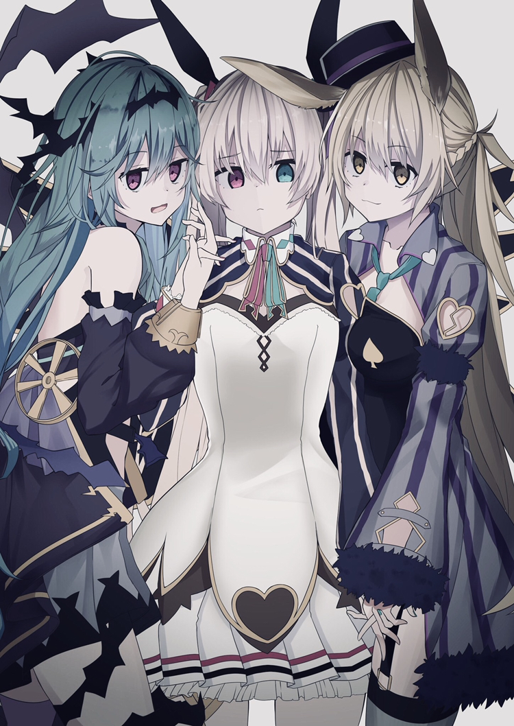 chaos aurora, chaos alice, and chaos white rabbit (grimms notes) drawn by iumi_urura