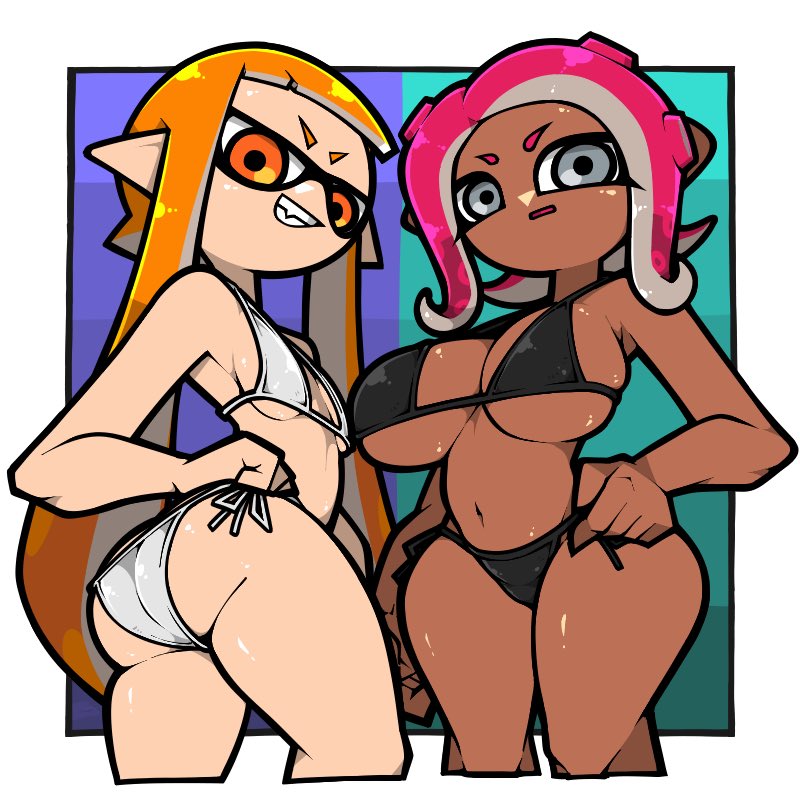 inkling player character, inkling girl, octoling player character, octoling girl, agent 8, and 1 more (splatoon) drawn by name_omoitukan2
