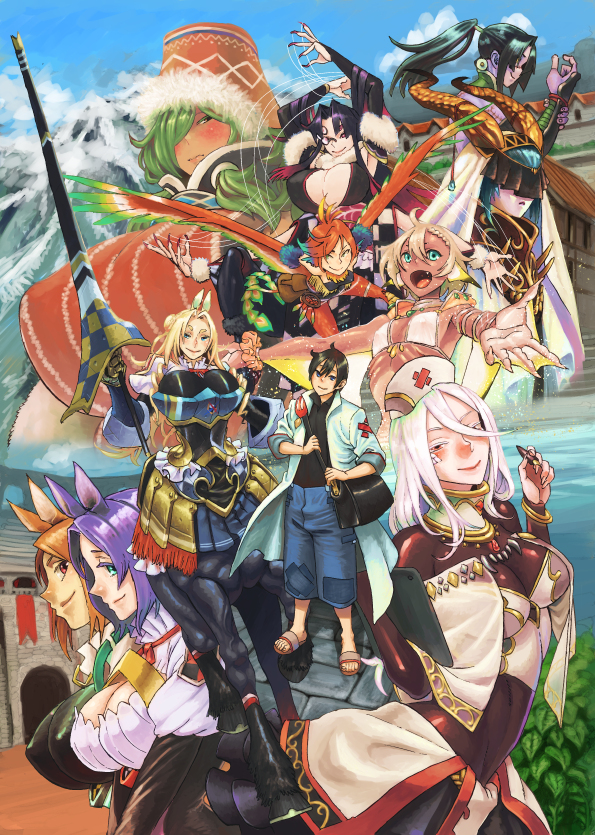 saphentite neikes, skadi dragenfelt, tisalia scythia, arahnia taranterra arachnida, glenn litbeit, and 6 more (monster musume no oisha-san) drawn by kanemaki_thomas