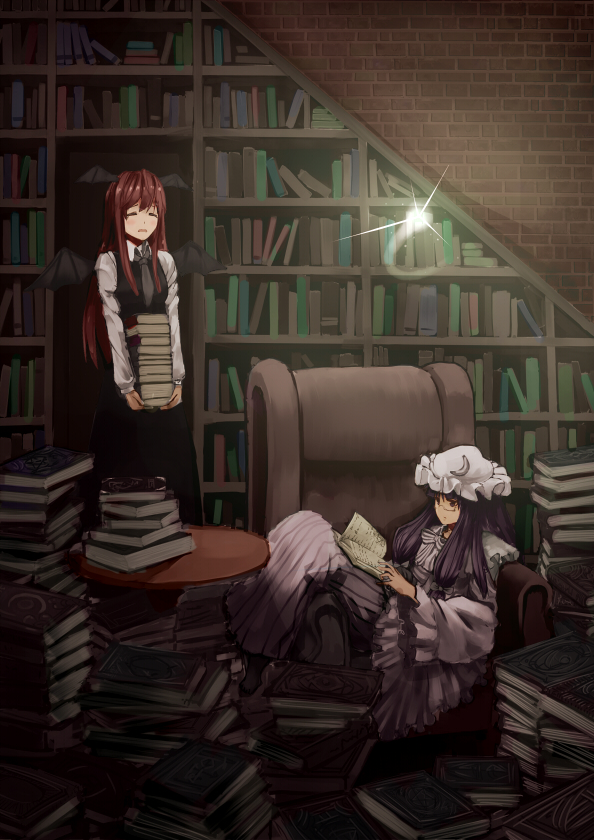 patchouli knowledge and koakuma (touhou) drawn by rokku_furawa