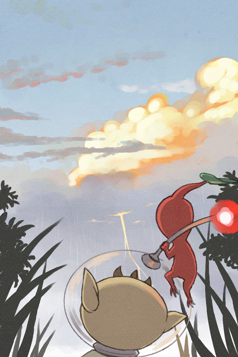red pikmin and olimar (pikmin) drawn by naru_(wish_field)