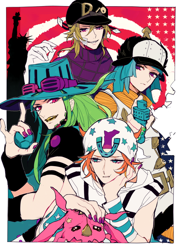 johnny joestar, gyro zeppeli, diego brando, hot pants, tusk, and 2 more (jojo no kimyou na bouken and 1 more) drawn by redlark_(r083)