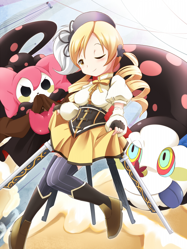 tomoe mami and charlotte (mahou shoujo madoka magica) drawn by ukan_muri