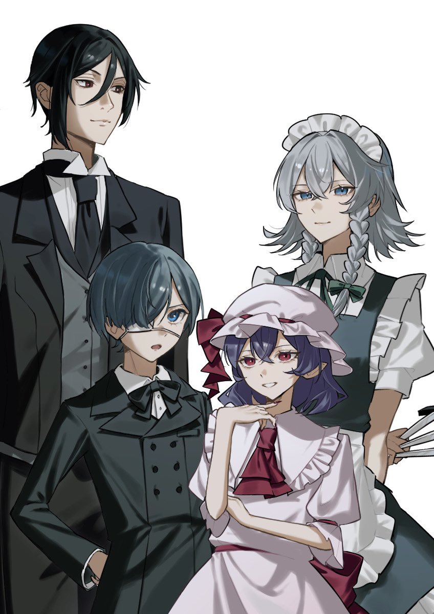 remilia scarlet, izayoi sakuya, ciel phantomhive, and sebastian michaelis (touhou and 1 more) drawn by ko_gyoku