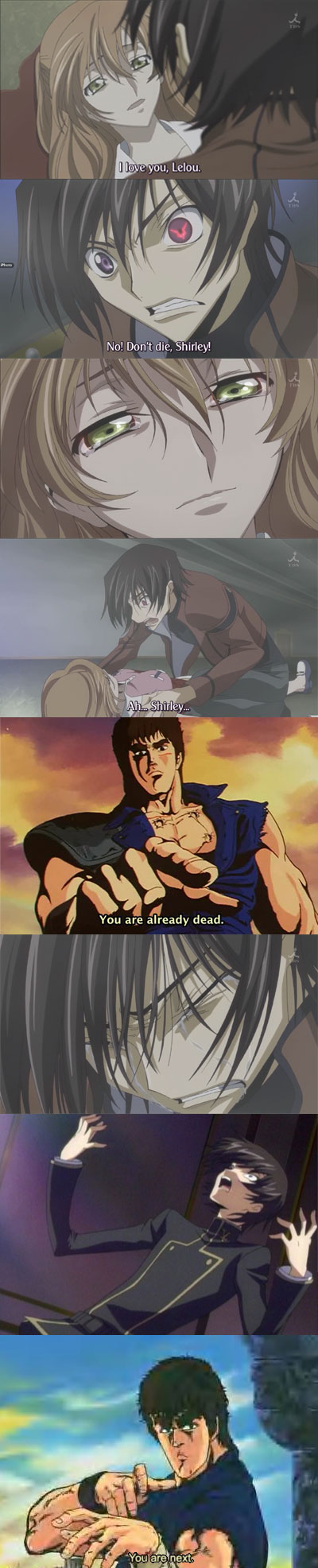 lelouch vi britannia, shirley fenette, and kenshiro (code geass and 1 more)