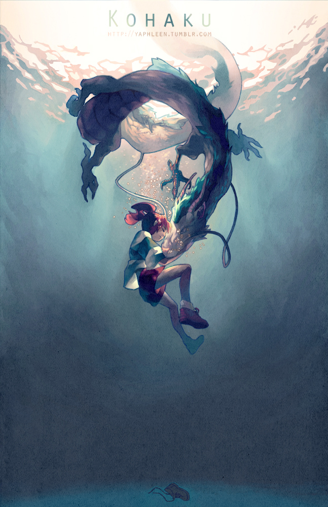ogino chihiro and haku (sen to chihiro no kamikakushi) drawn by yaphleen