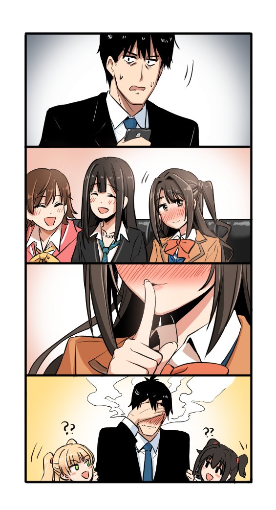 producer, shibuya rin, shimamura uzuki, jougasaki rika, akagi miria, and 1 more (idolmaster and 1 more) drawn by shino_(r_shughart)