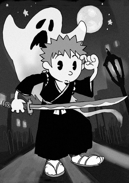 kurosaki ichigo (bleach and 2 more) drawn by bigbigtruck and e.k_weaver