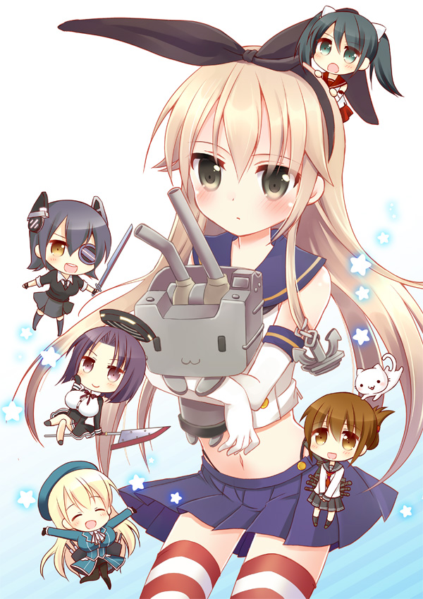 shimakaze, inazuma, tenryuu, atago, rensouhou-chan, and 2 more (kantai collection) drawn by aino_osaru
