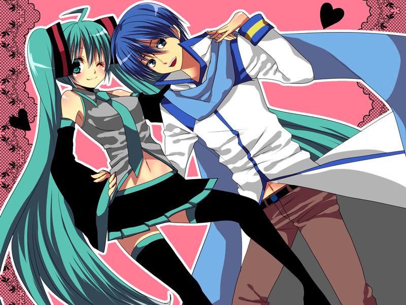 hatsune miku and kaito (vocaloid) drawn by yui_tooru