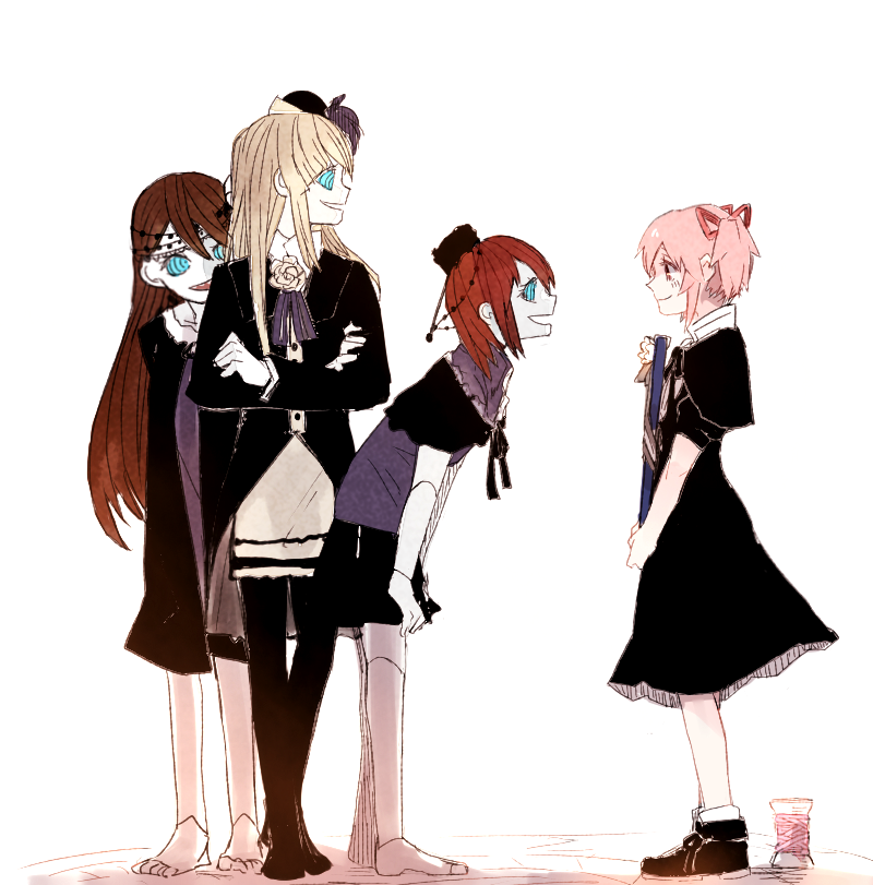 akemi homura, kaname madoka, and clara dolls (mahou shoujo madoka magica and 1 more) drawn by hanyae