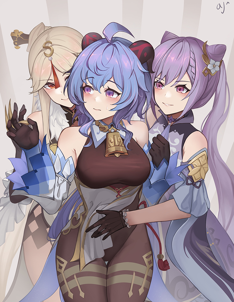 ganyu, keqing, and ningguang (genshin impact) drawn by ark_john_up