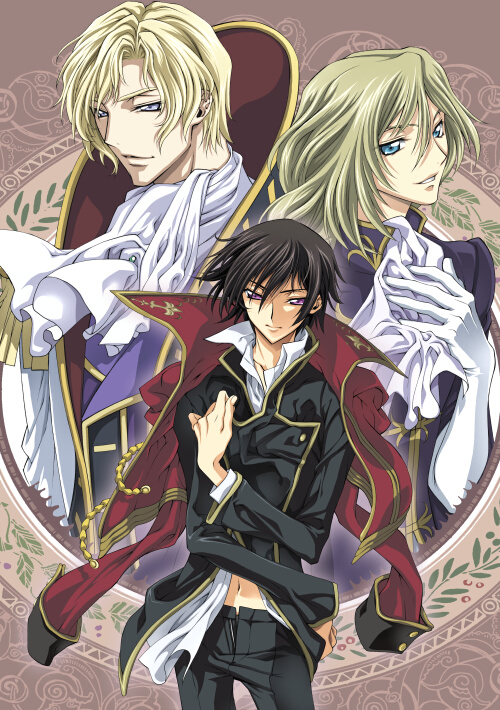 lelouch vi britannia, schneizel el britannia, and clovis la britannia (code geass) drawn by iyou and mizuno_poppo
