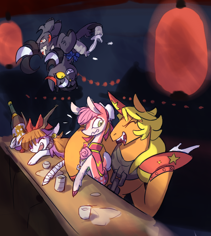 ibuki suika, hoshiguma yuugi, ibaraki kasen, and kijin seija (touhou and 2 more) drawn by supahbeefcakes
