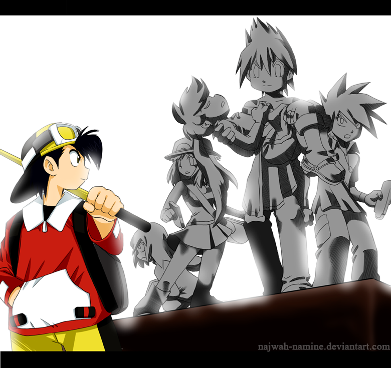 red, ethan, blue oak, silver, green, and 1 more (pokemon and 1 more) drawn by nurun_najwah