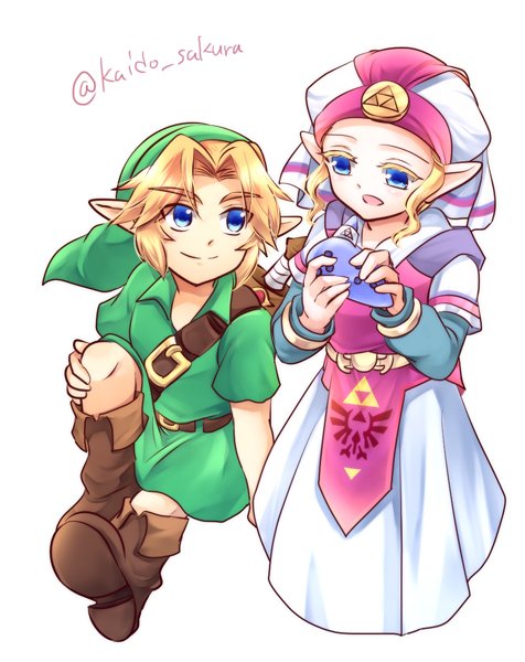 link, princess zelda, young link, and young zelda (the legend of zelda and 1 more) drawn by kaidou_mitsuki