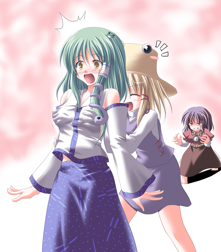 kochiya sanae, moriya suwako, and yasaka kanako (touhou) drawn by subaru_noji