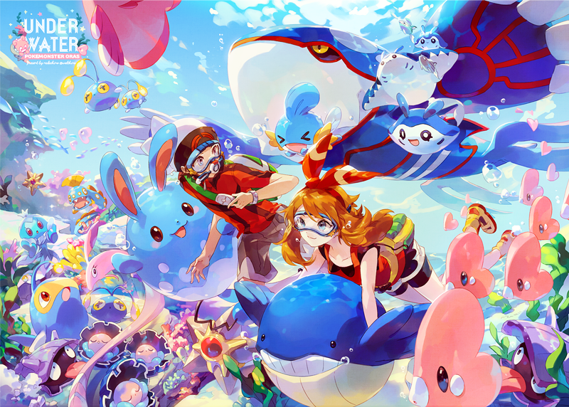 may, brendan, luvdisc, kyogre, staryu, and 14 more (pokemon and 1 more) drawn by welchino
