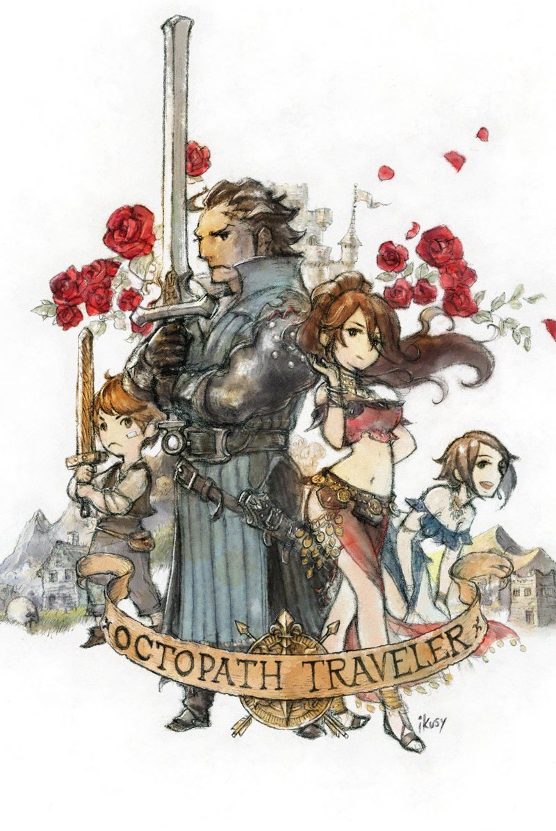 primrose azelhart, olberic eisenberg, yusufa, and philip (octopath traveler and 1 more) drawn by ikusy