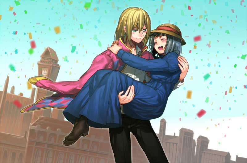howl pendragon and sophie hatter (howl no ugoku shiro) drawn by erubo