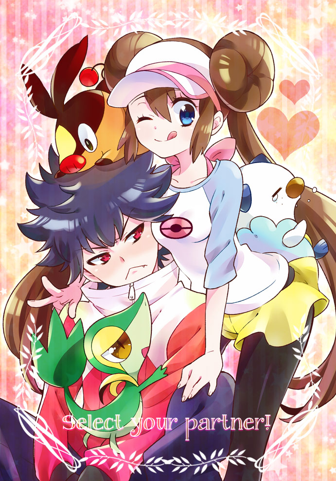 rosa, oshawott, snivy, tepig, and hugh (pokemon and 1 more) drawn by anosumi_(ggpg)