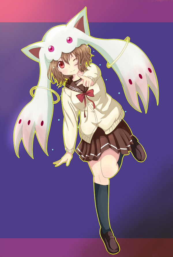 kyubey, mifune ryuuko, and katou emiri (mahou shoujo madoka magica and 1 more) drawn by bunsuke_(bunsuke22)