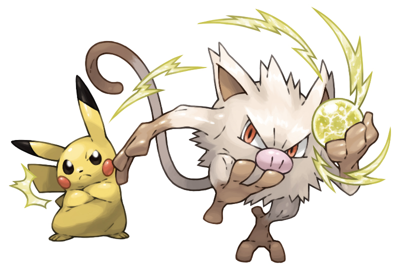 pikachu and mankey (pokemon) drawn by pearl7